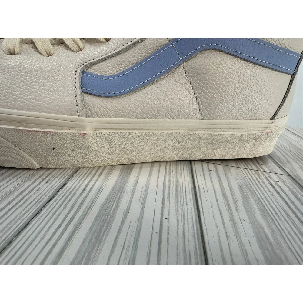Vans Sk8 Hi Vintage Leather Blanc De VN000BW7BDU High Top Sneakers Men 11.5 Blue
